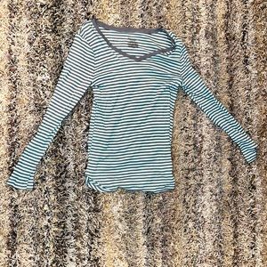 Juniors XL blue and gray stripped long sleeve shirt